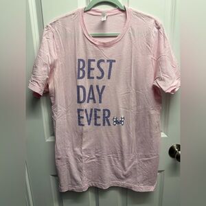 Disney Best Day Ever t-shirt size L pink with purple polka dots and Minnie bow